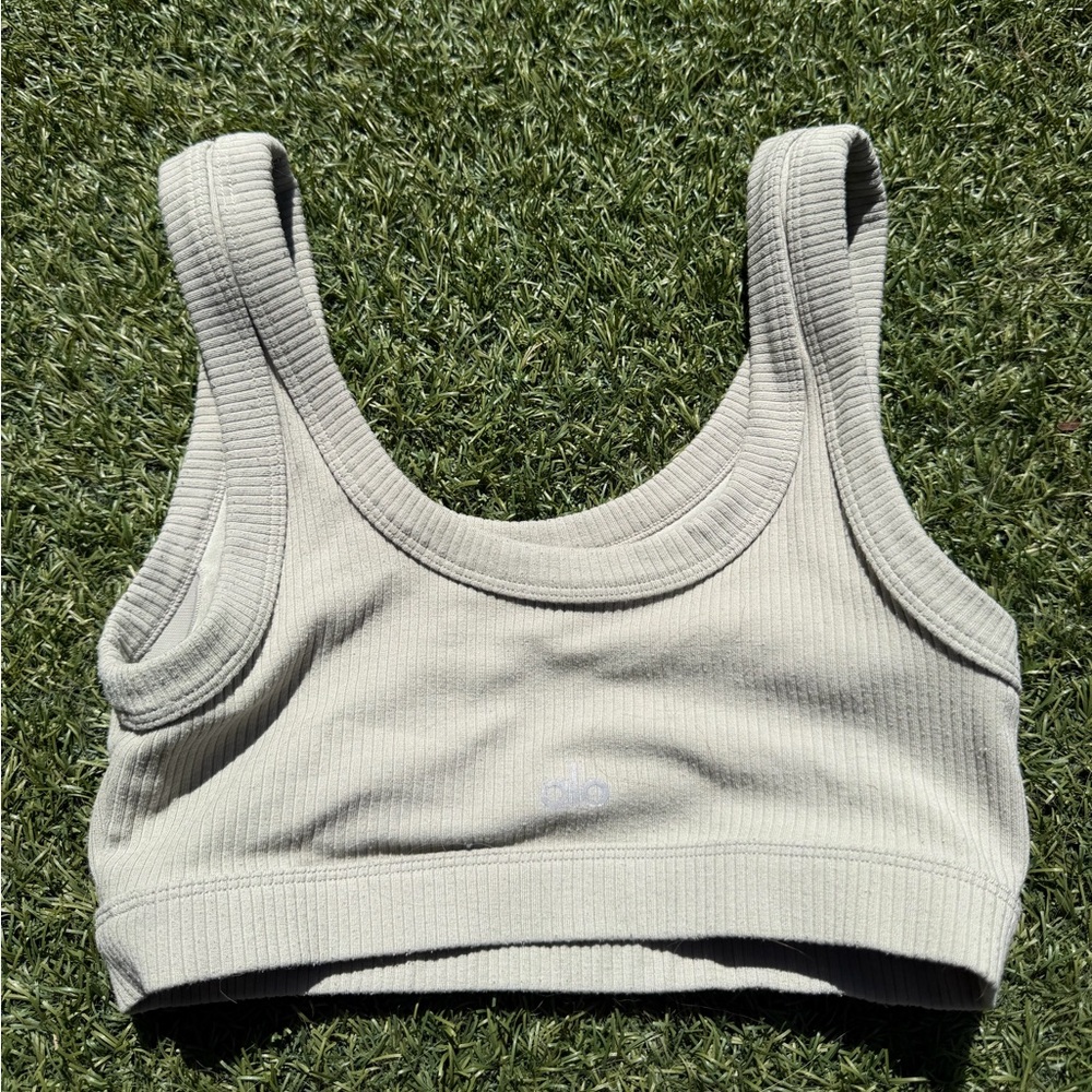 Alo Yoga Ribbed Scoop Sports Bra in Light Sage